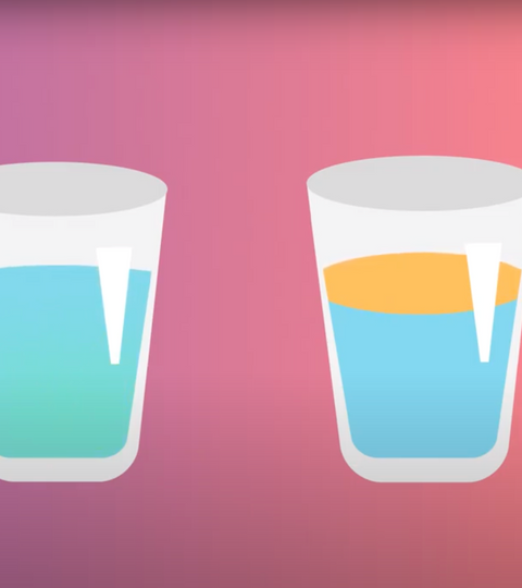 2 glasses of liquid, one of water on top of oil